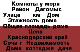 Комнаты у моря. › Район ­ Дагомыс › Улица ­ 72 км › Дом ­ 14 › Этажность дома ­ 3 › Общая площадь дома ­ 220 › Цена ­ 500 - Краснодарский край, Сочи г. Недвижимость » Дома, коттеджи, дачи аренда   